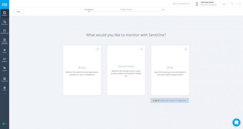 Online márka figyelési projektjének létrehozása a SentiOne szoftverben