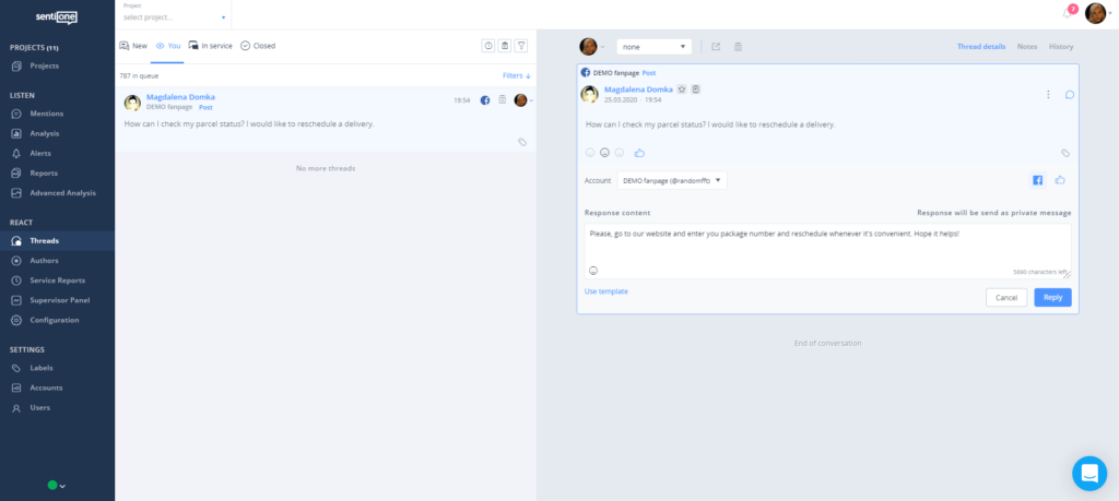Udzielanie odpowiedzi przez Messenger